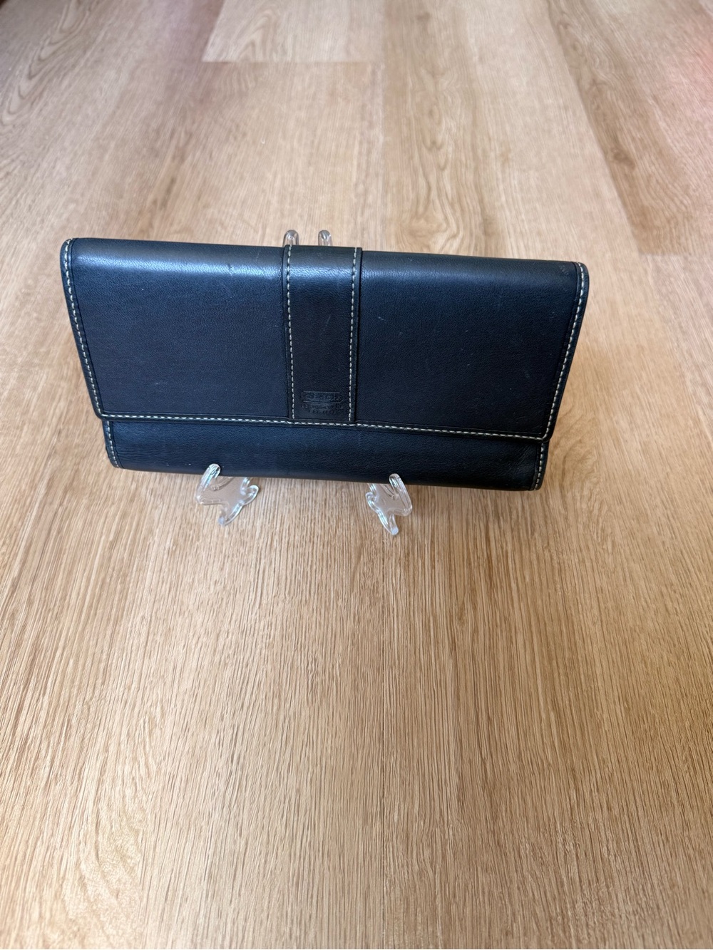 Vintage 90s Coach Hampton Large Black Clutch Trifold Leather Checkbook Wallet